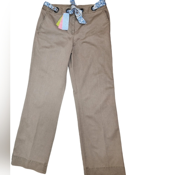 Sigrid Olsen. Wide Leg Khaki Pants w/ scarf belt. Size: 8 - Picture 2 of 10